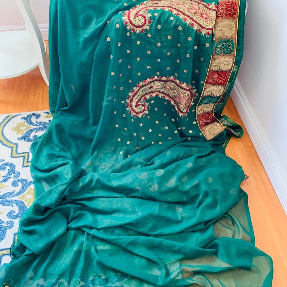 New net chiffon saree blouse Indian pakistani - Picture 5 of 7